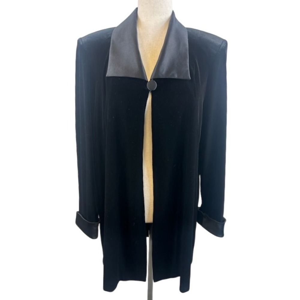 Alex Evenings‎ Velvet Jacket Top Black One Button Satin Tuxedo Lapel Size 1X